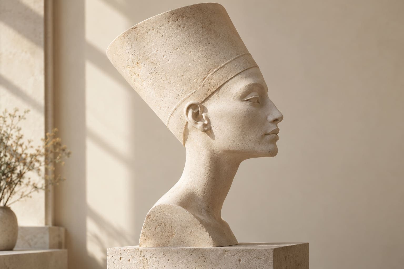 Busto claro de pedra de Nefertiti, de perfil